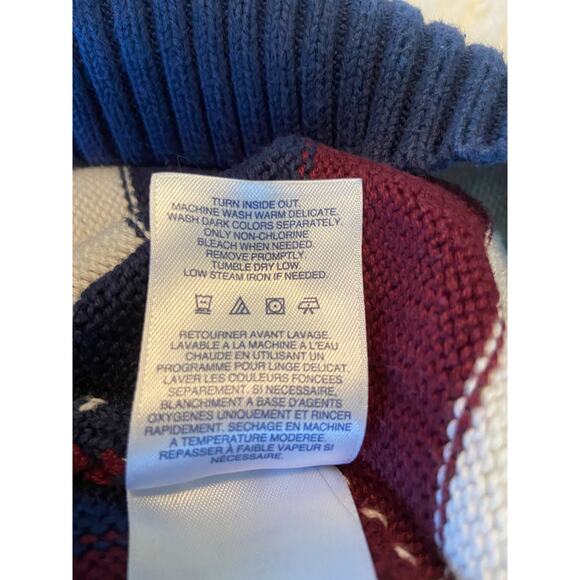 Preppy Cozy Lands End Stripe Cotton Nautical Crew Neck Sweater Knit L Fall - Picture 4 of 5